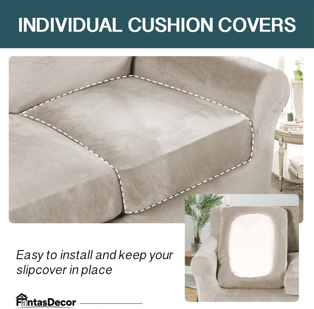 3 Piece Sofa Covers Velvet for 2 Cushion Couch Stretch Loveseat Slipcover with Individual Seat Elastic Furniture
