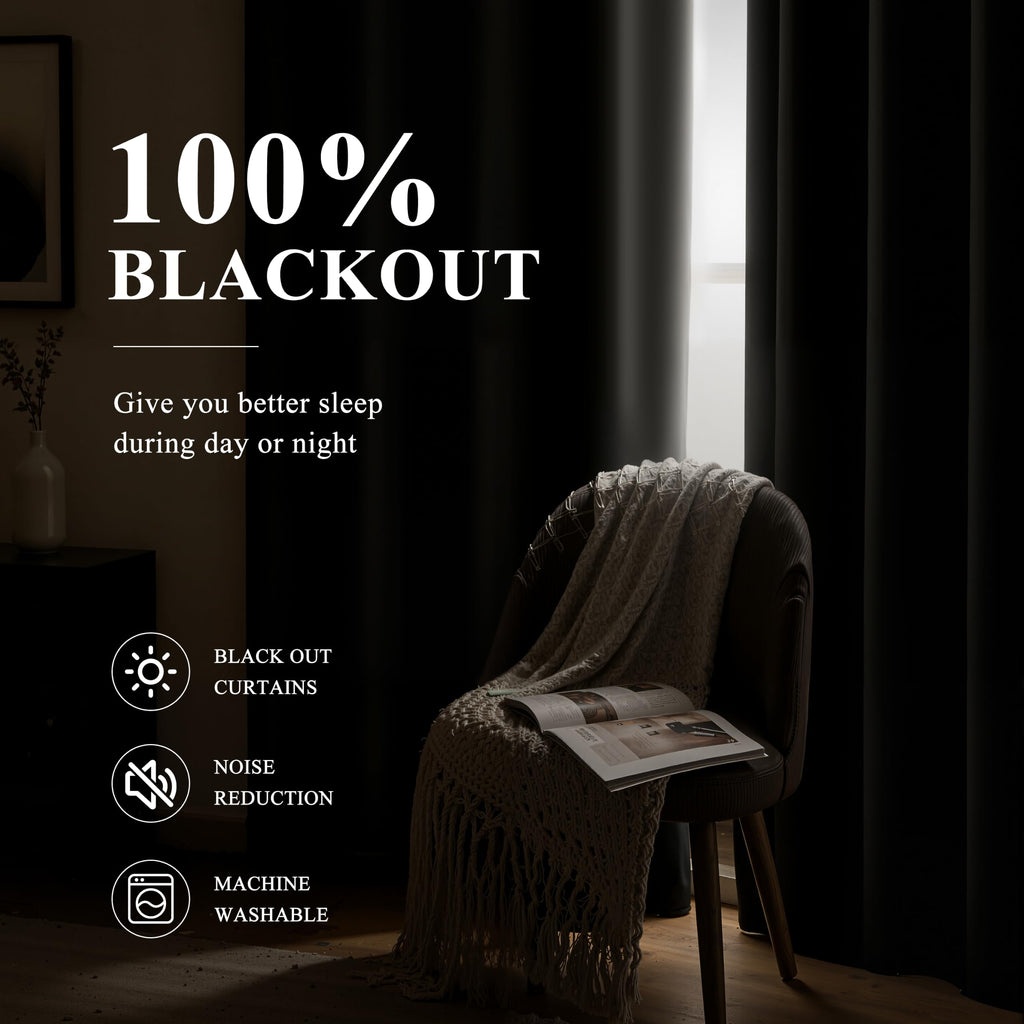 Black Pinch Pleated Linen Blackout Curtains 84 inch Long 2 Panels