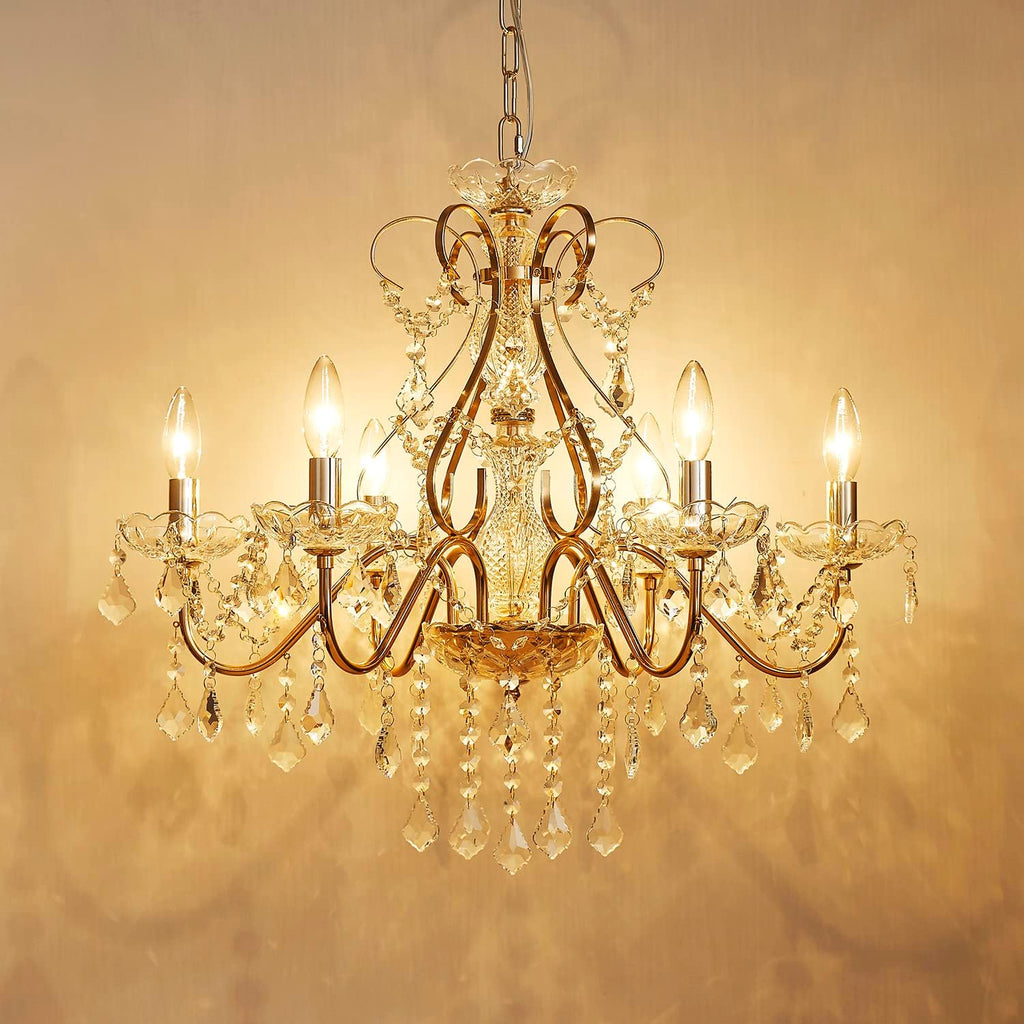 6 Light Crystal Chandelier Light Fixture Modern Chandelier Crystal Lighting, French Gold Crystal Raindrop Chandelier for Dining Room,Bedroom,Living Room, H23 x D24 A101-B0C1JJ94L8
