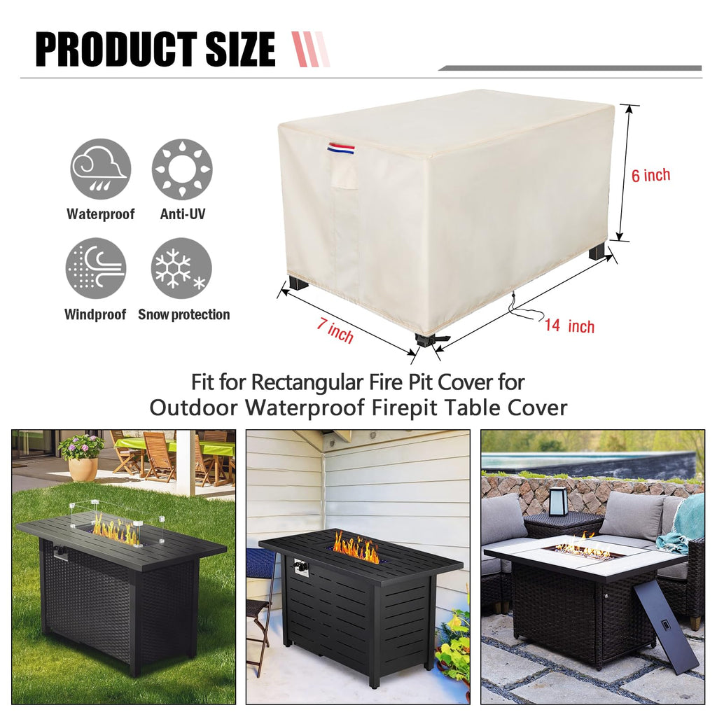 Fire Pit Cover Rectangular Waterproof 600D, 13.8 x 7 x 6 Inch Beige
