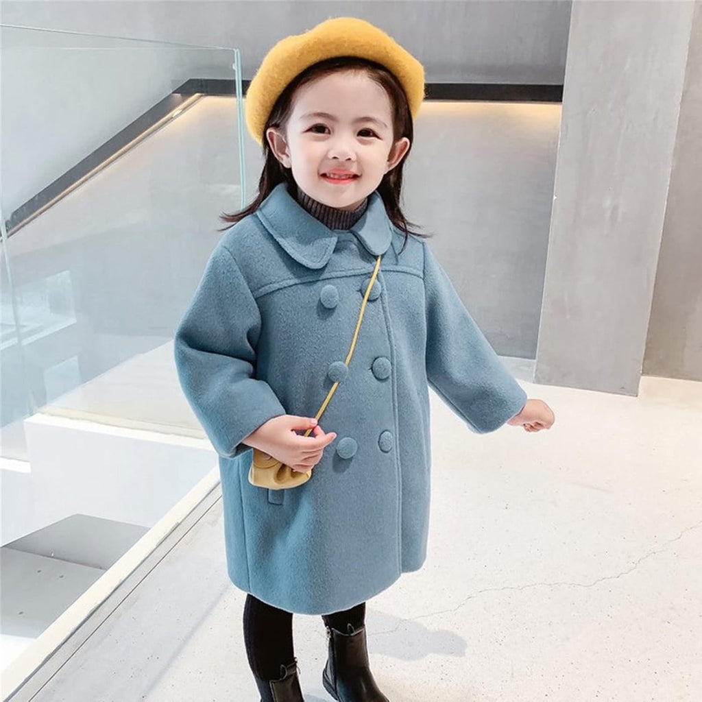 Girls' Dress Coat Double Breasted Peacoat Toddler Girls Trench Coat Wool Blend Long Winter Coat Kids Faux Fur Jacket