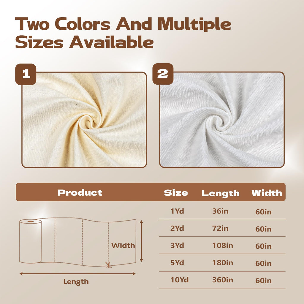 Canvas Fabric, Premium 10oz White Cotton Duck Canvas Fabric 62'' Wide for Arts & Crafts, Backings, Covers, 5Yd (60 x