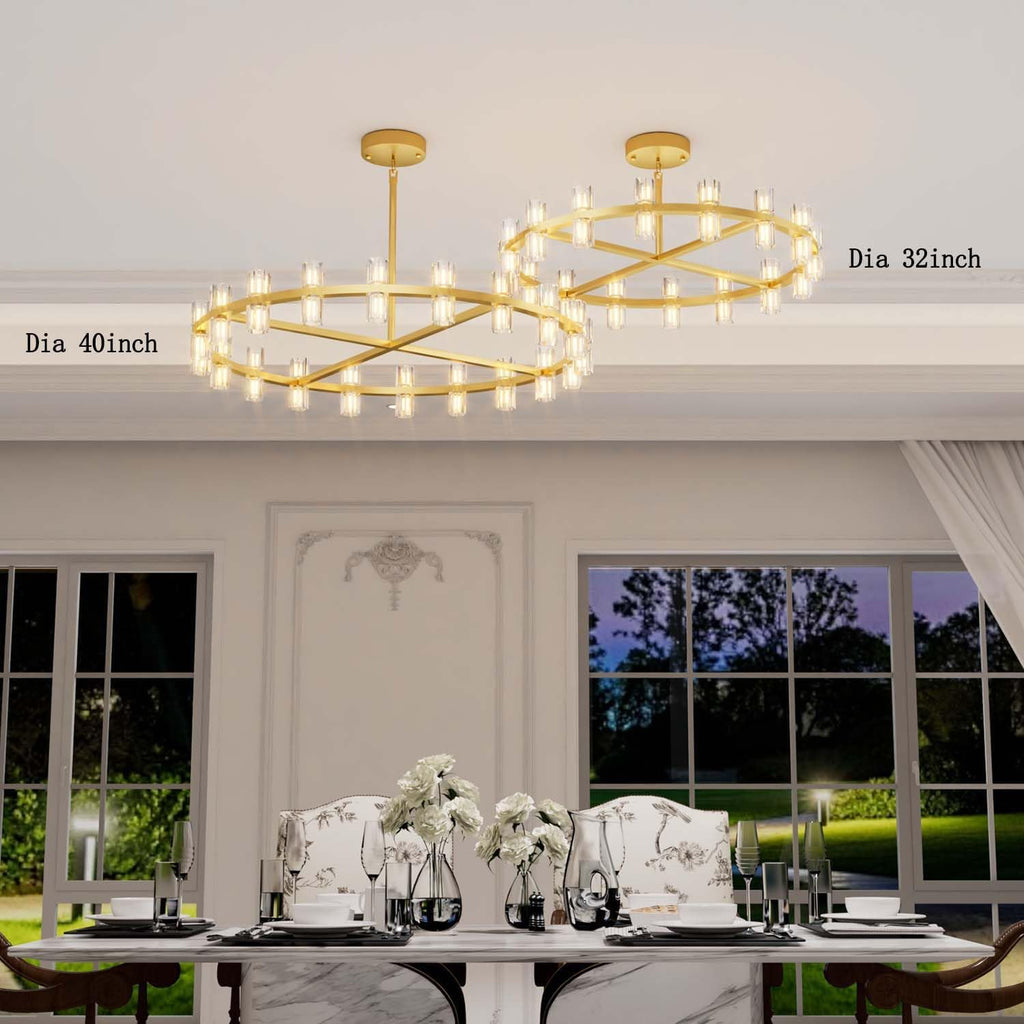 Inspired Arcachon Style Round Wagon Wheel Chandelier, 40" 40-Light Gold — Foyer, Dining & Living Room