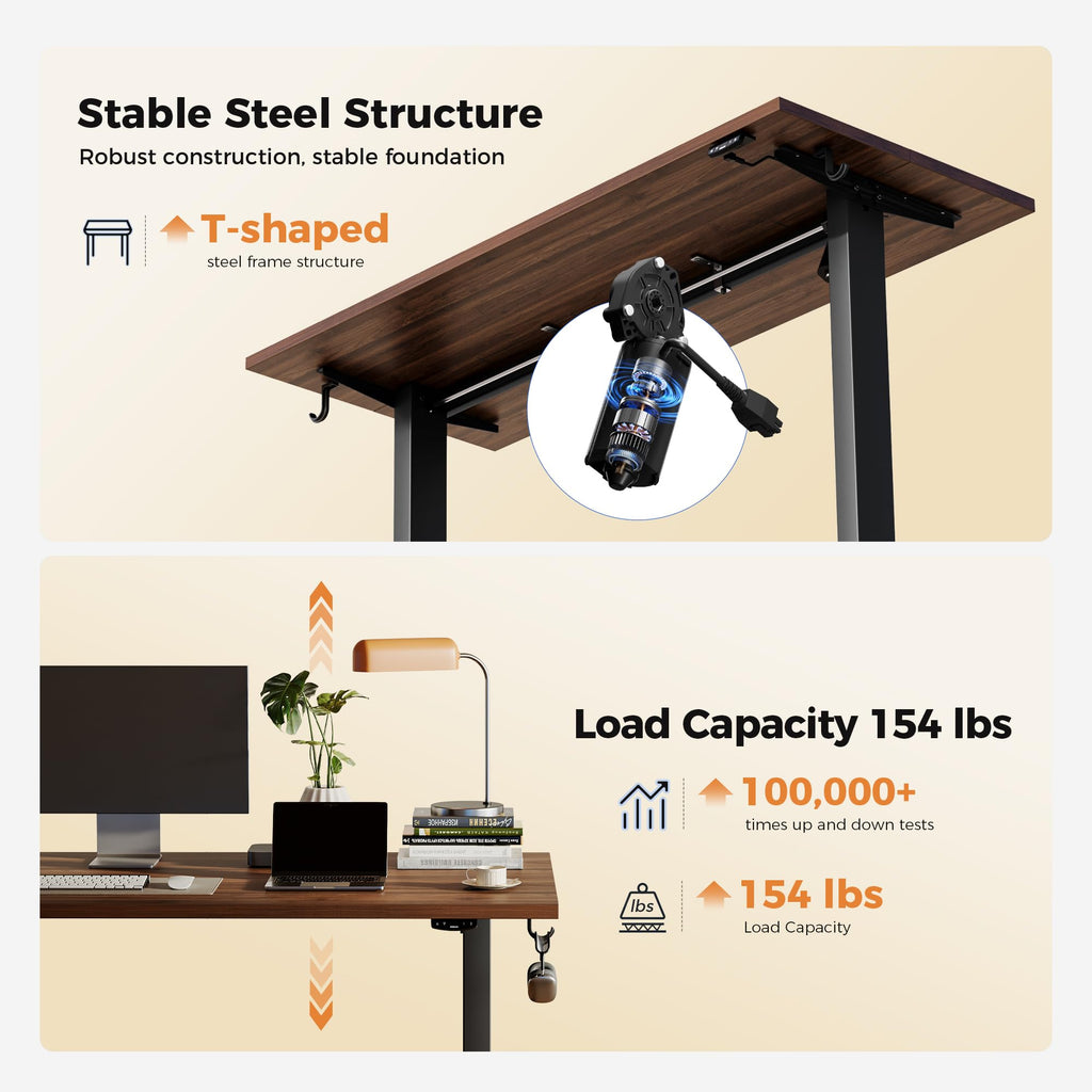Electric Height Adjustable Standing Desk, 55 Inch, Dark Walnut