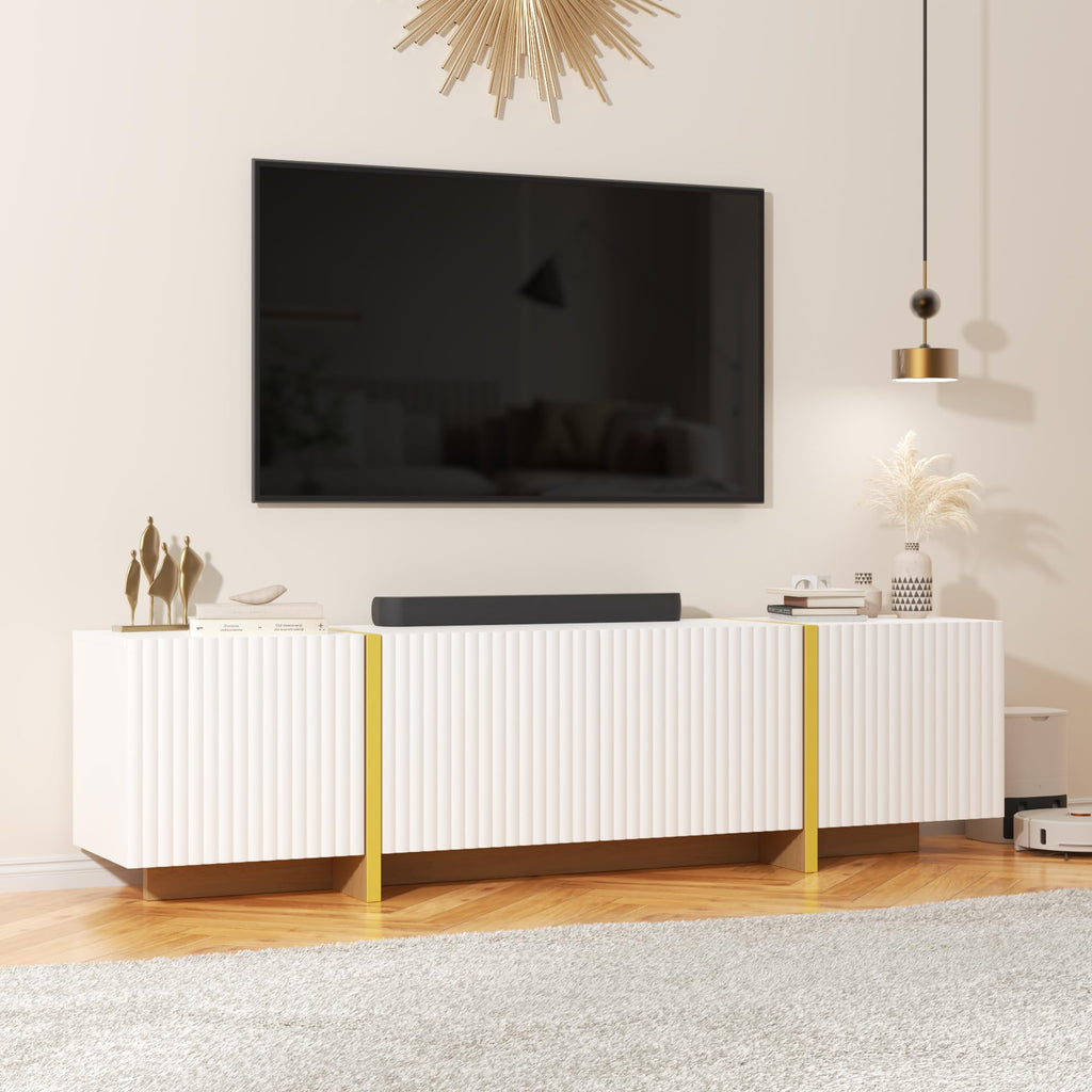 Luxury Fluted TV Stand for 65/70/75 Inch TV, White