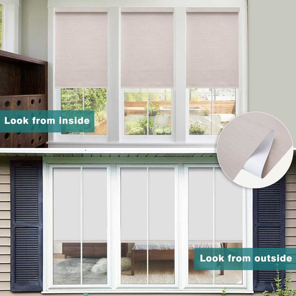 Size Custom Corded Roller Shades, Blackout Roller Window Blinds with Thermal Insulated, Easy Installation Brown