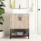 24" Bathroom Vanity Sink Combo Modern Metal Stand Cabinet W/Bottom Shelf White Rectangle Vessel Sink & Water