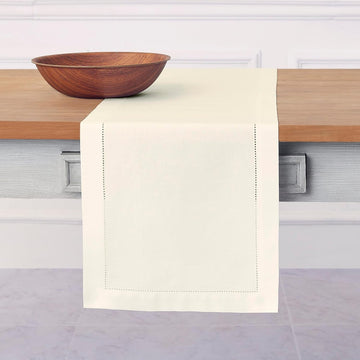 Cotton Linen Dining Table Runner Ivory Hemstitch, 14 x 108 in | Cotton Linen Hemstitch Table Runners for dining