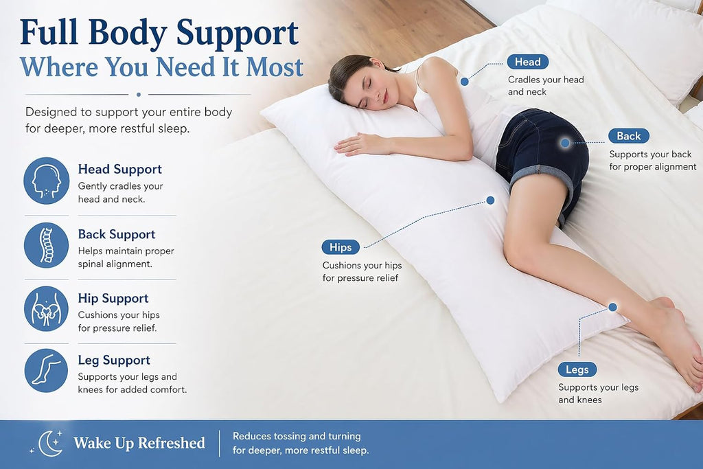 Body Pillow Insert 21"x54", Medium Support, Microfiber Fill | Ultra-soft microfiber fill provides medium support for