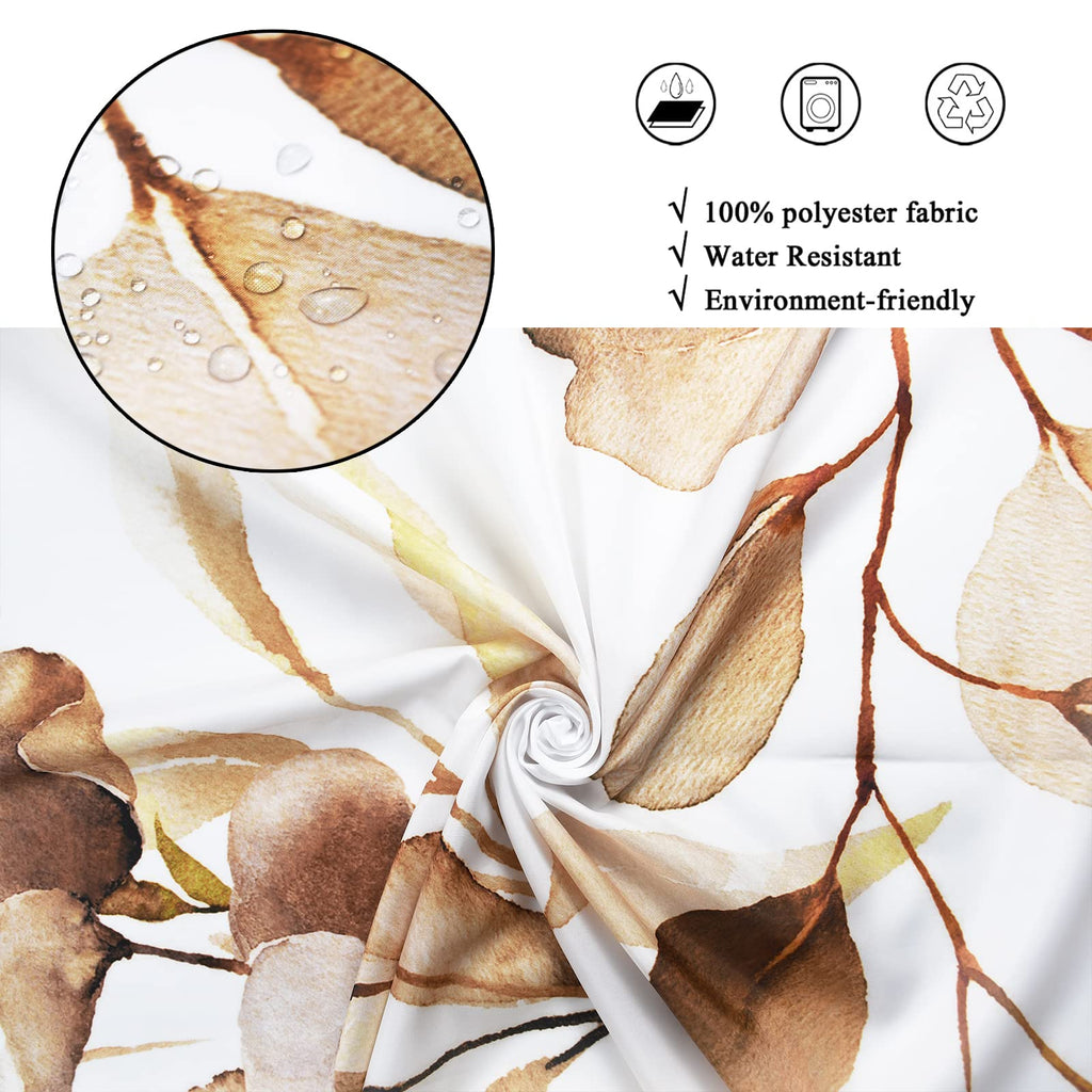 Brown Eucalyptus Leaf Stall Shower Curtain, Brown Botanical Watercolor Plants Bathroom Curtain Bathtub Home Decor