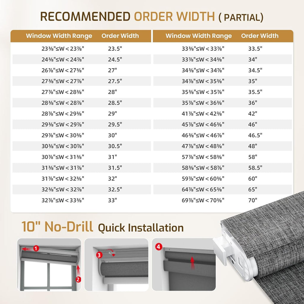 No Drill Blackout Roller Shades | Hemp-Dark Gray | Textured Fabric Blocks Sunlight & Protects Interiors with UV