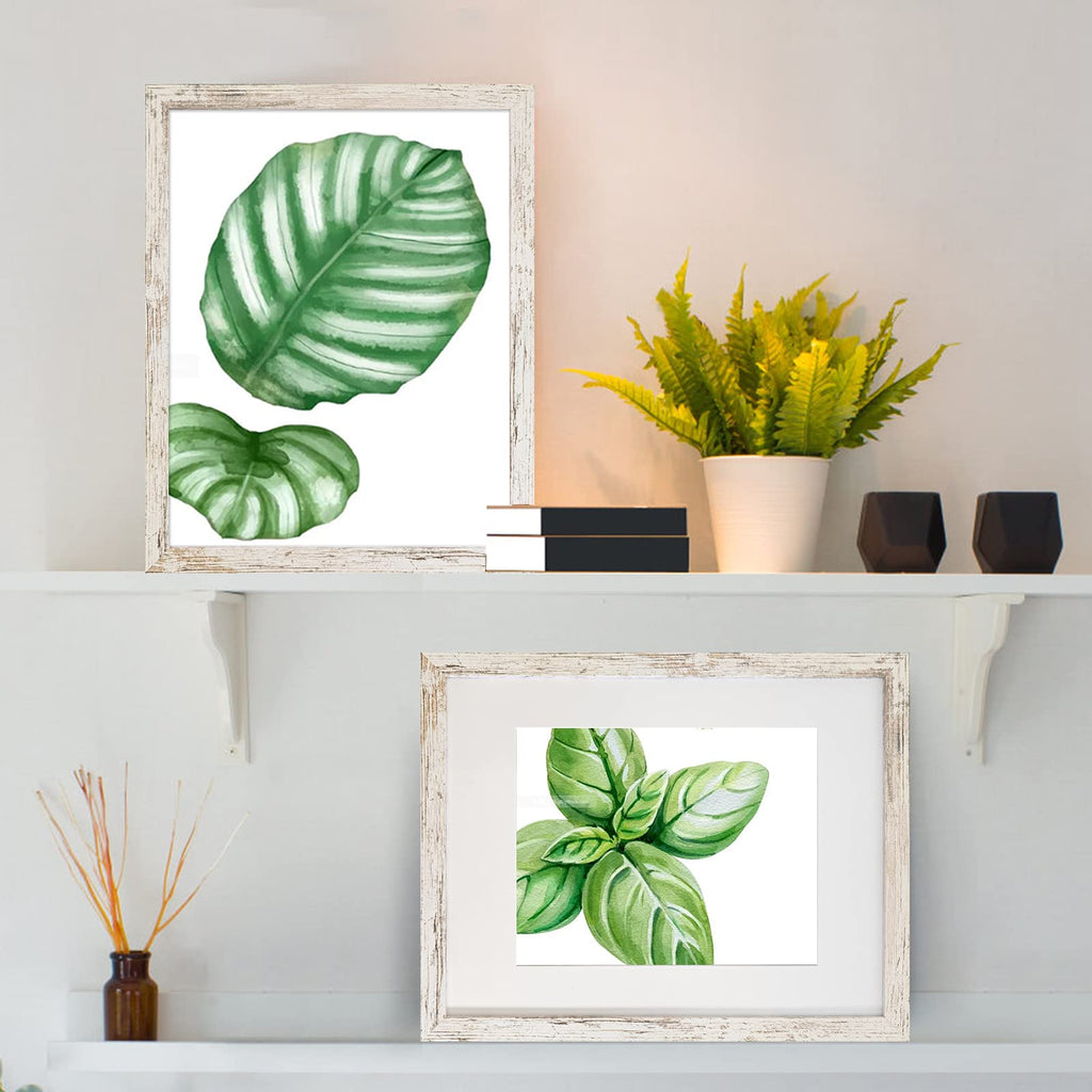 11x14 Frames Pack of 4, Display Pictures 8x10 with Mat or 11x14 Without Mat, Wall Mounting, Distressed White