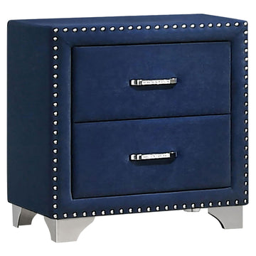 Melody 2-Drawer Velvet Bedroom Nightstand, Pacific Blue 223372