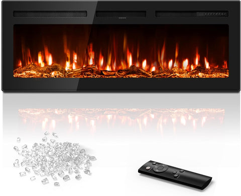 50 inch Electric Fireplace in-Wall Recessed and Wall Mounted with Remote Control, 1500/750W Fireplace Heater (60-99¡F Thermostat) with 12 Adjustable Color, Timer, Log and Crystal A132-B0DCN8J5B8