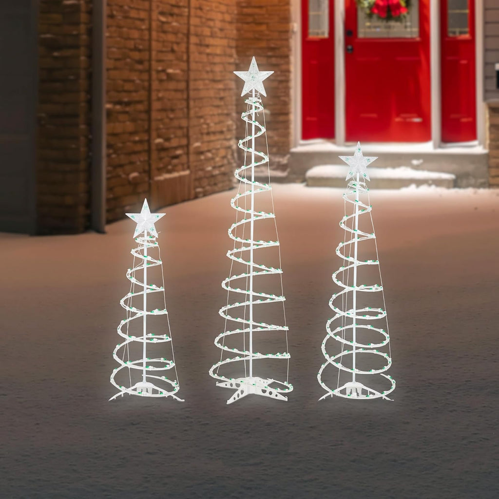 Set of 3 Green Lighted Spiral Christmas Trees, 3', 4', and 6'