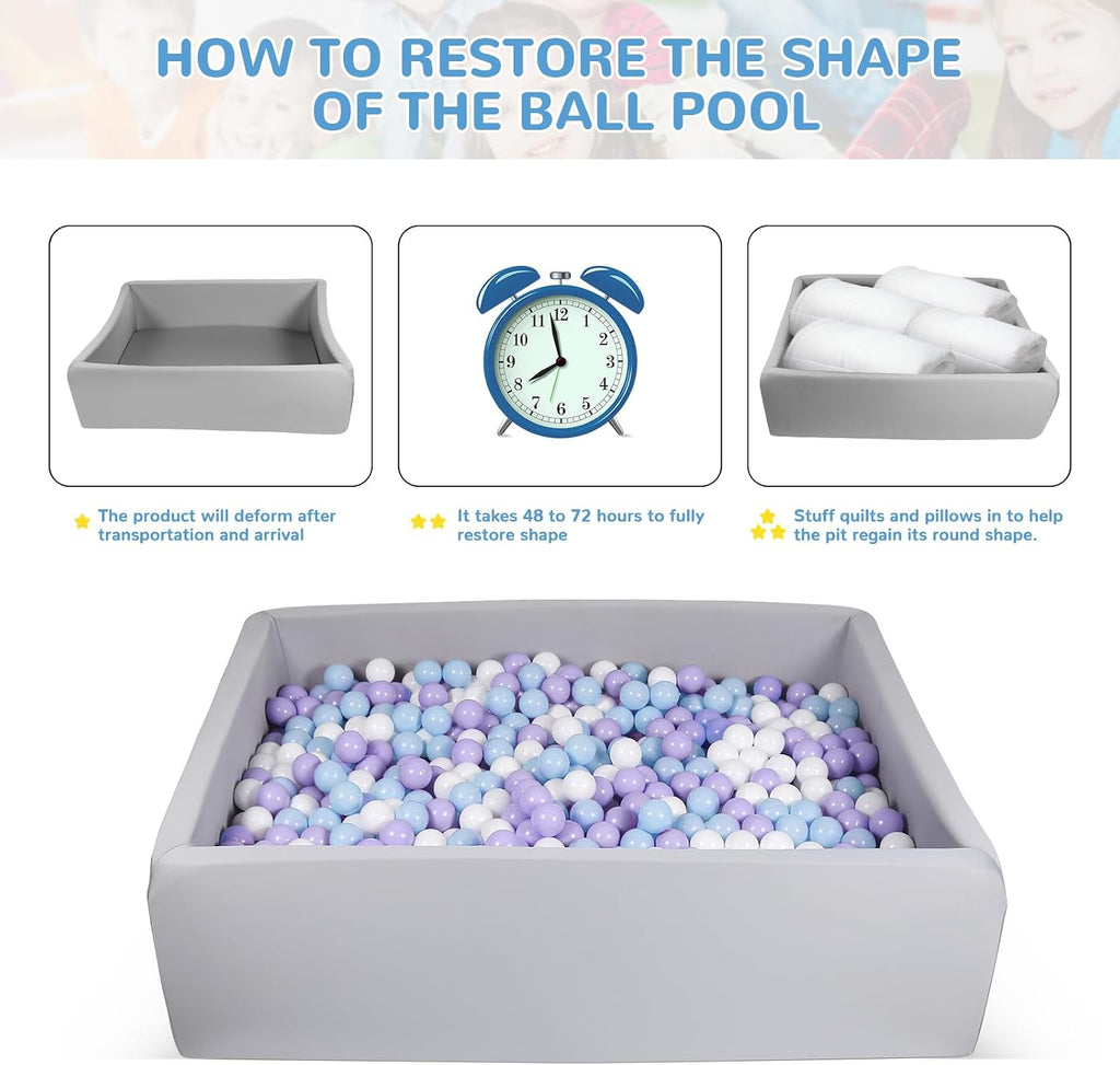 Foam Ball Pit for Children Toddlers, 47 Inch Rectangle Kids Ball Pool, Soft Ball Pit Large Size, Ideal Gift