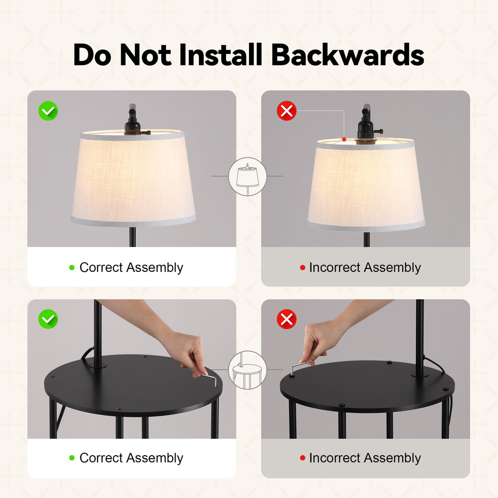 Floor Lamp with Table, 2-in-1 Side Table Floor Lamp with Linen Shade