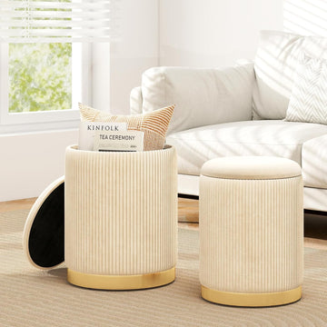Ottoman with Storage, 1 Large & 1 Small Nesting Ottoman Side Table | Set of 2 Storage Ottomans, Upholstered