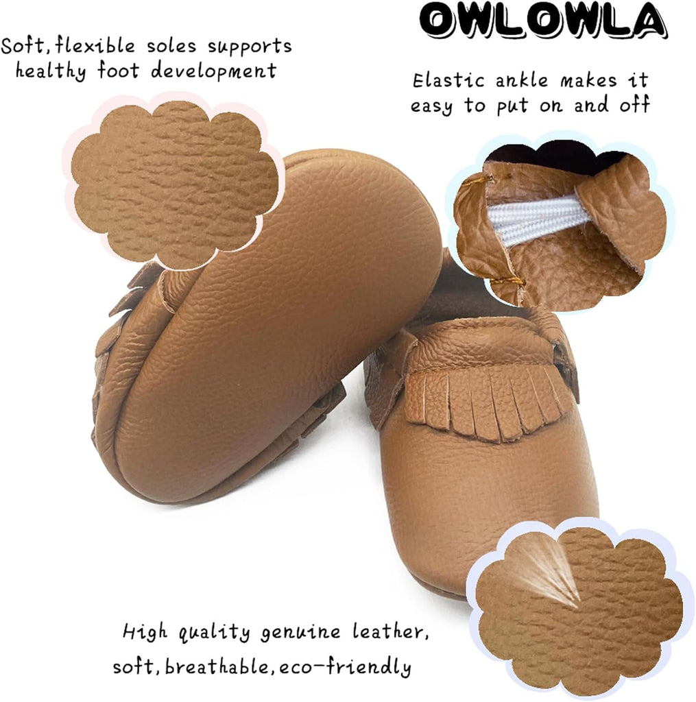 Baby Moccasins Soft Sole Leather Baby Shoes Infant Toddler Pre-Walker Shoes Baby Boy Girl