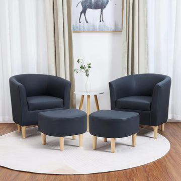 Accent Chair with Ottman Leather Faux Barrel Comfy Armchair - Set of 2
