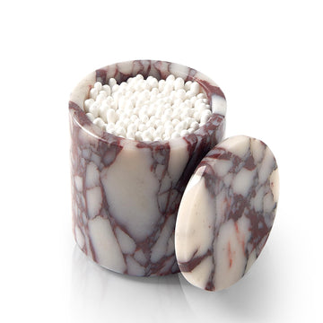 Luxury Natural Calacatta Viola Marble Qtip Holder with Lid - 3.9 Inch Round, Large Capacity Apothecary Jar for Cotton
