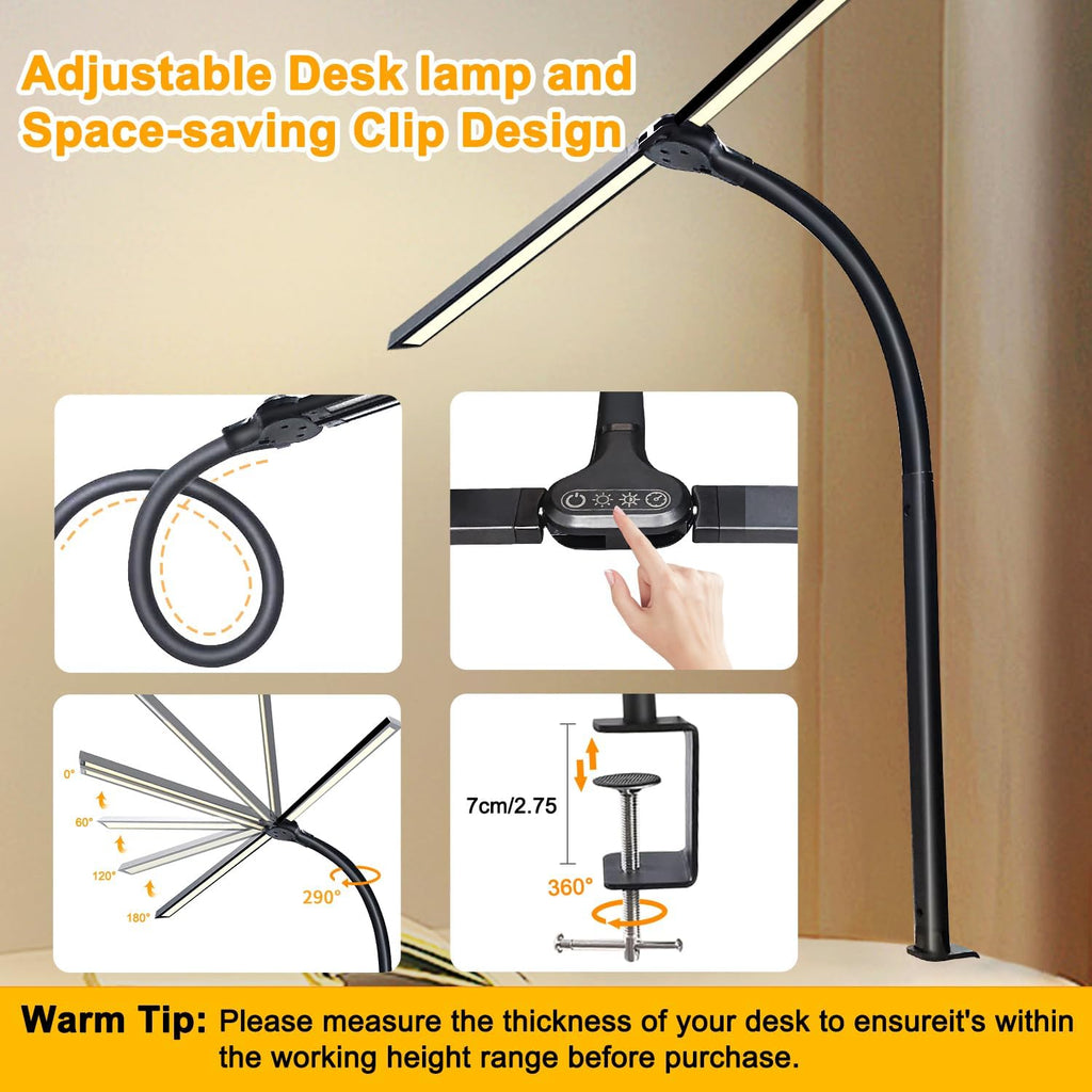 Double Head LED Desk Lamp - Eye Caring Lamp with Clamp
