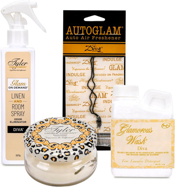 Diva Glamorous Gift Suite VI - (On Demand Room Spary, Glamorous Wash, Jar Candle, Autoglam) - Set of 4