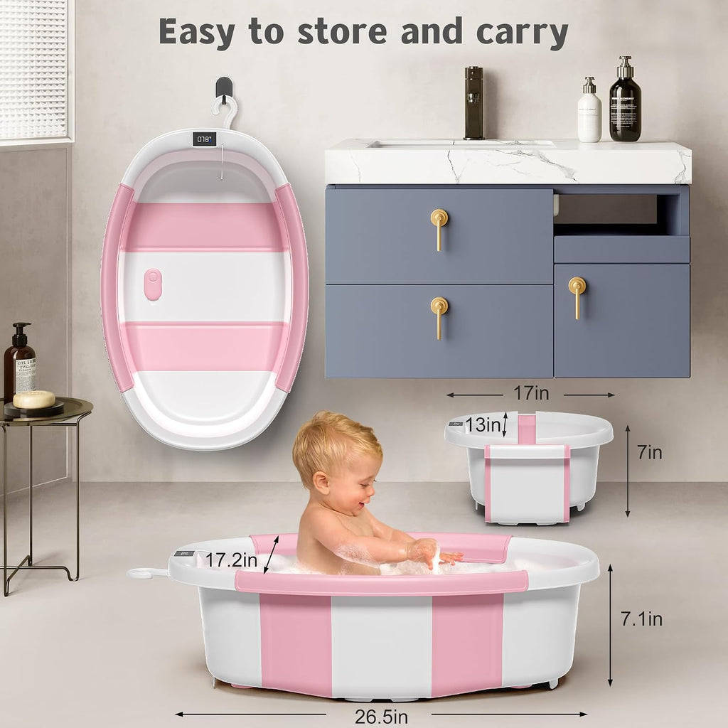 Collapsible Baby Bathtub for Newborn to Toddler 0-36 Months,Spacious Foldable Infant Bath Tub