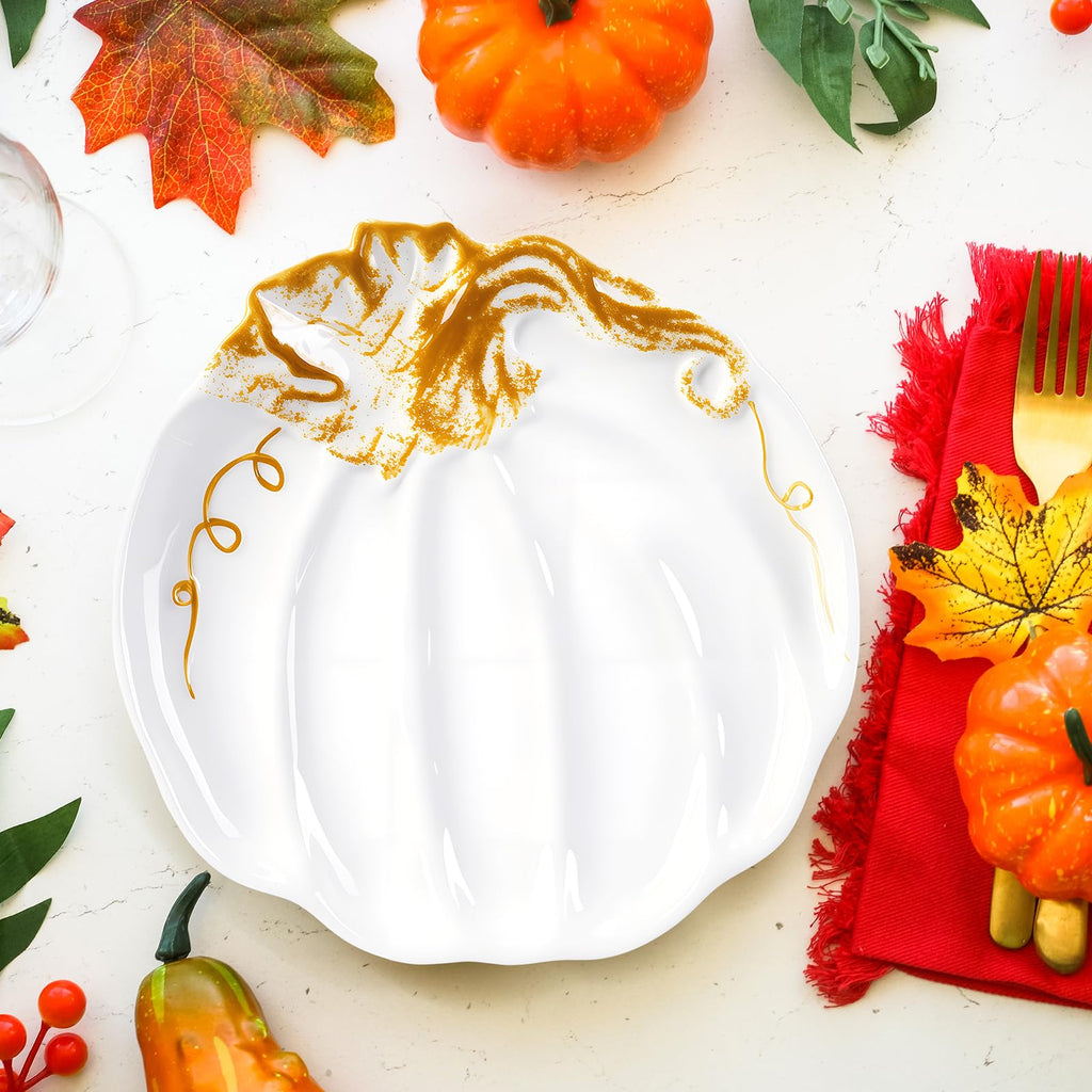 4 Pcs 7.87'' Ceramic Pumpkin Plates Fall Appetizer Dessert Dishes