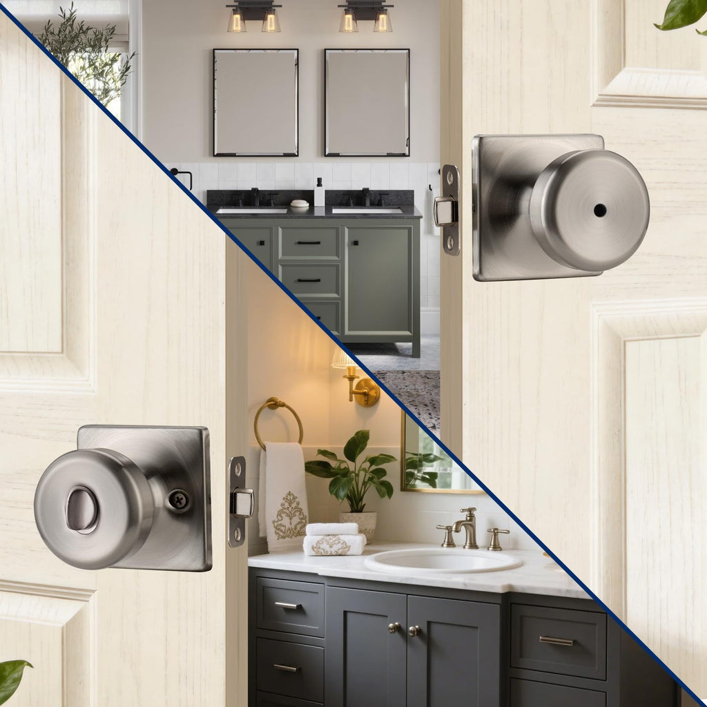 Brushed Nickel Door Knobs with Square Rosette,6 Pack for Privacy