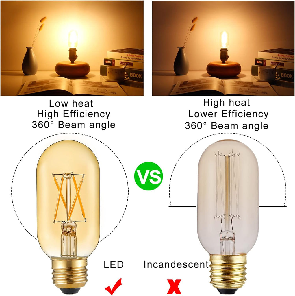 T45 E26 Led Bulb 60 watt,Dimmable,Amber Light Bulbs,2200K,6Pack