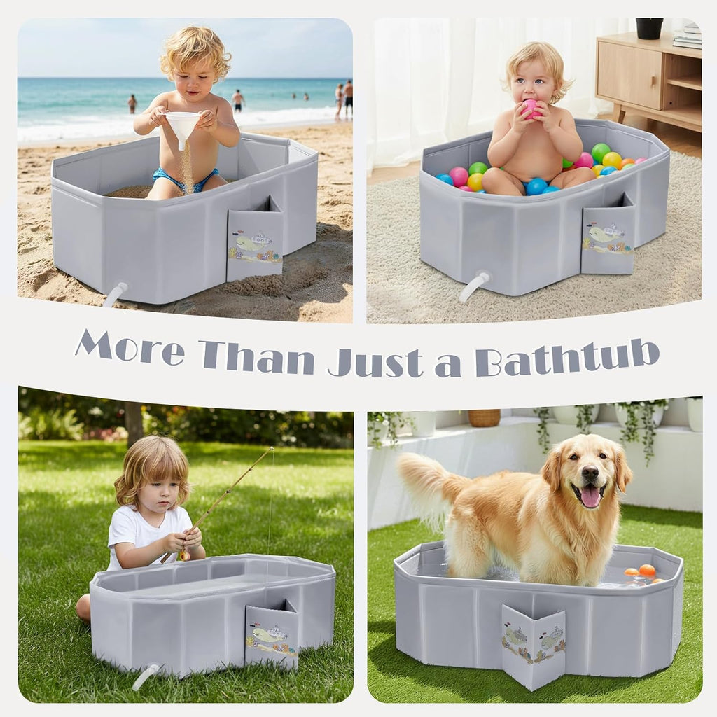 Bathtub for Newborn to Toddlers 1, Foldable Infants Babies Bath Tub with Non-Slip Base and Drain Plug, Portable