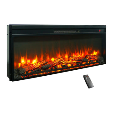 42" Electric Fireplace Insert, Realistic Flame & Log Set, 4-Level Brightness, 1400W Fireplace Heater with Thermostat
