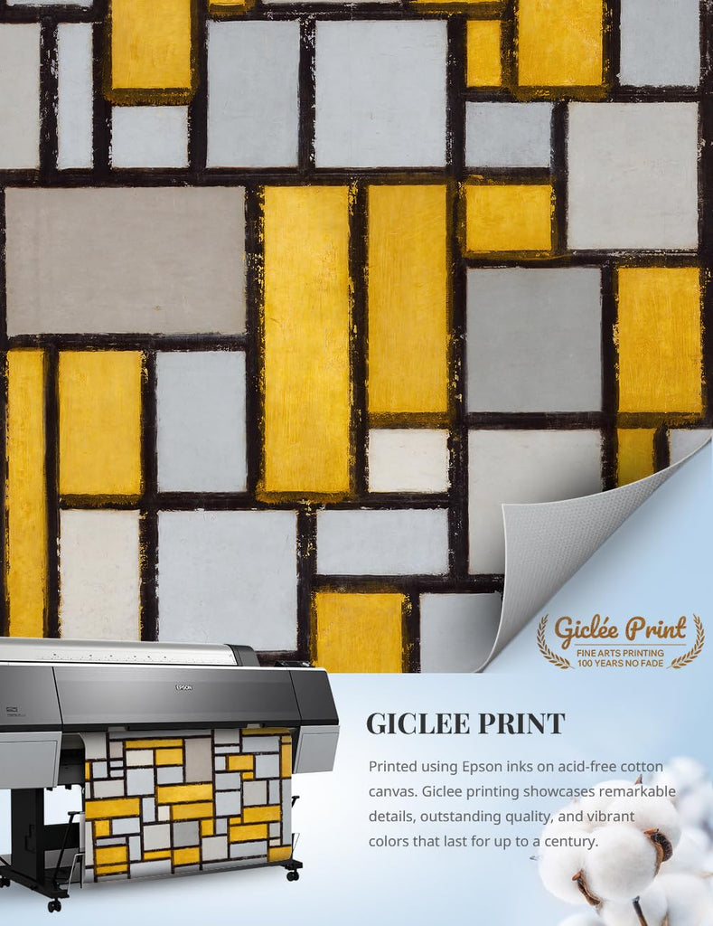 Large Mondrian Wall Art, Composition with Grid 1, 1918, Size 36x24 in