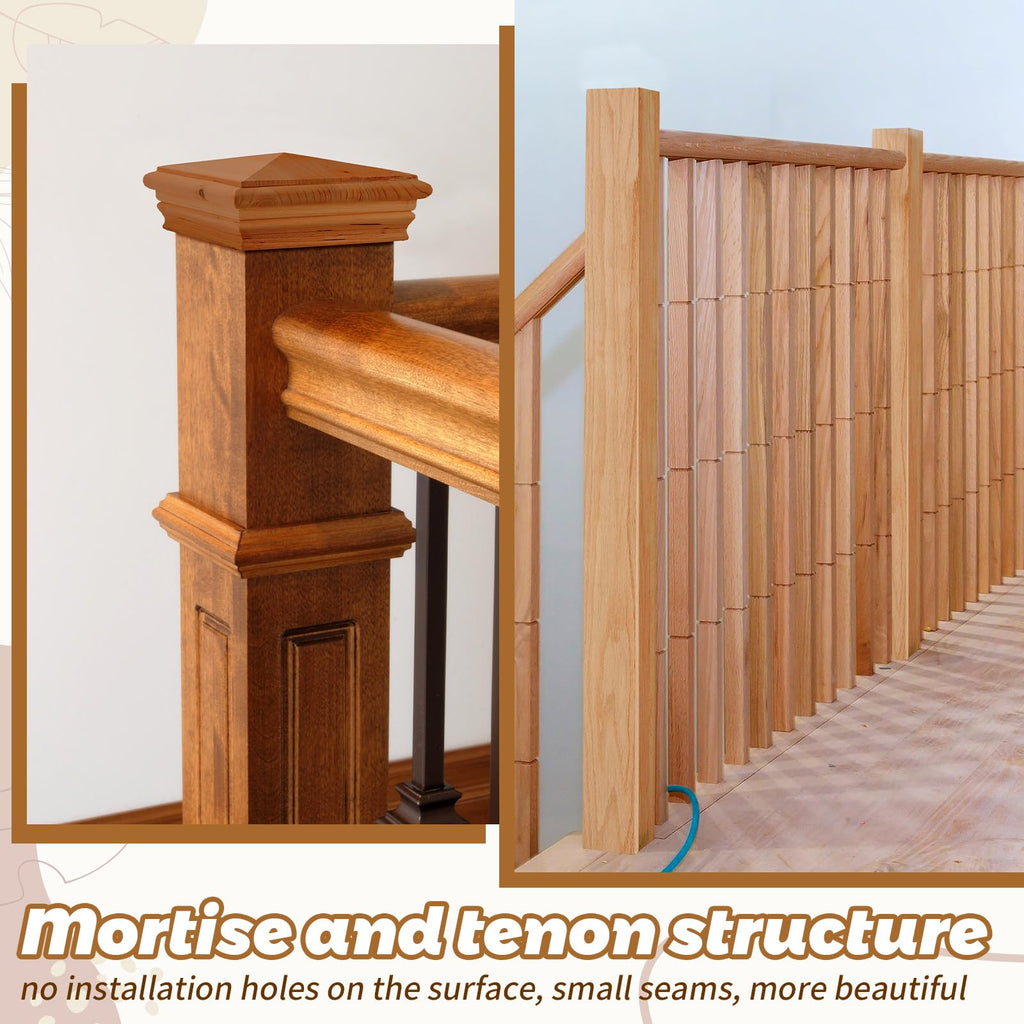 3.5" x 3.5" x 48" Solid Red Oak Stair Wood Newel Post Kit Wooden Balusters Skirt Wood Post with Stair Cap Deck Base