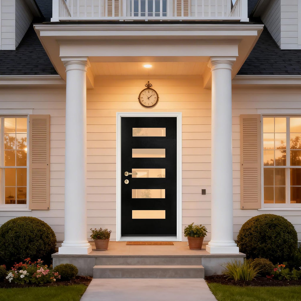 36" x 80" Fiberglass Entry Door, Modern Front Door with Vinyl Frame & Brickmould, Black Finished Knock-Down Fiberglass