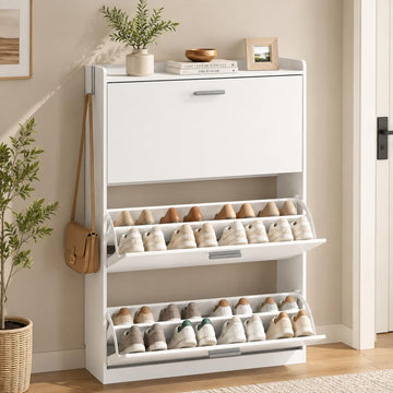 Shoe Cabinet Organizer with 3 Flip Drawers, Narrow Shoe Rack 31.5" W White