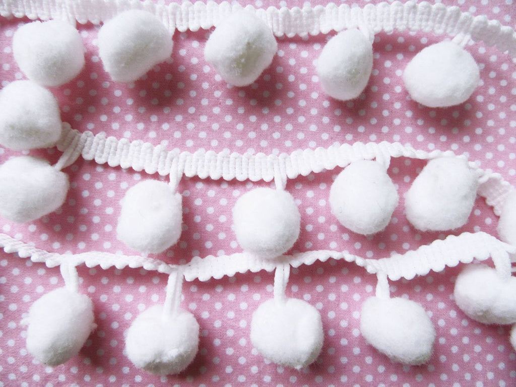 White Jumbo Pom Pom Ball Fringe Trim Ribbon for Sewing Craft - 9 Yards