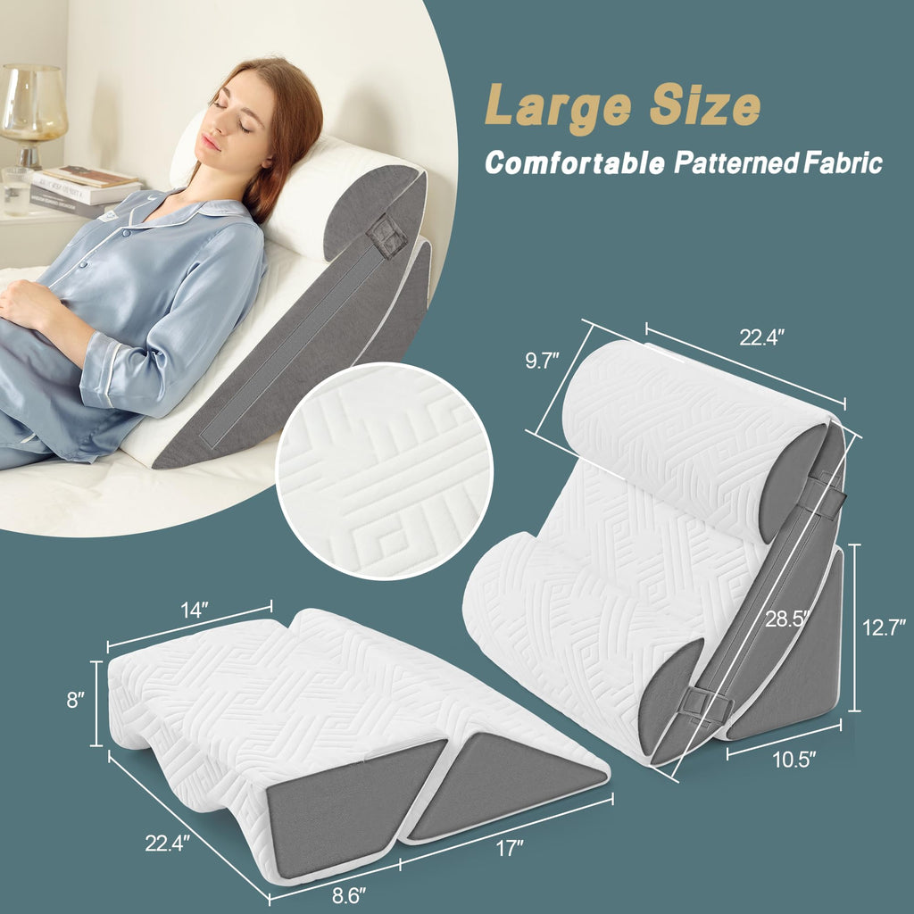 6pcs Orthopedic Bed Wedge Pillow Set for Sleeping, Post Surgery Foam for Body, Back and Leg Pain Relief Comfortable &