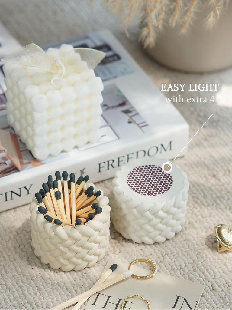 Concrete Match Holder with Striker-Elegant Decorative Match in Jar-for Cute/Fancy/Mini Candle - Set of 2