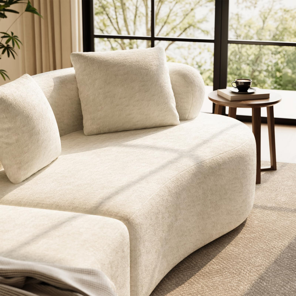 110 Boneless Sectional Couch Modern Curved Cream White