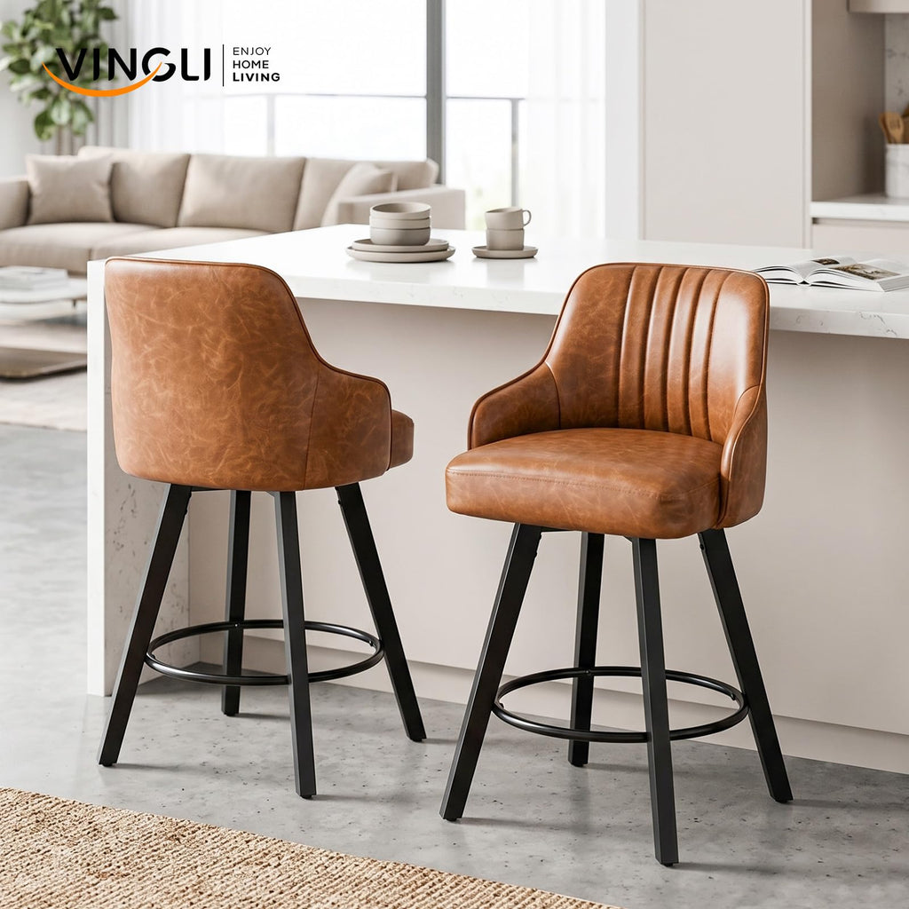 24" H Swivel Barstools Counter Height Bar Stool Set of 4, Brown