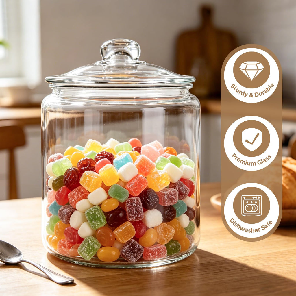 1 Gallon Glass Jar with Lid, Wide Mouth Cookie Jar for Pantry