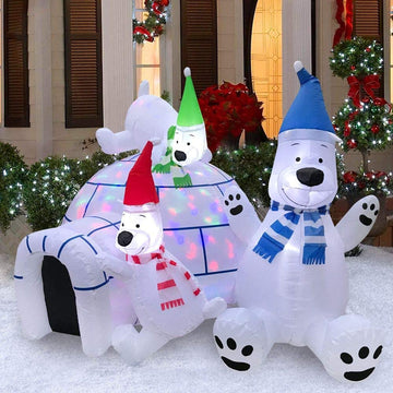 Outdoor Christmas Blow Up Yard Decorations Inflatable Polar Bear Family Igloo 5x7x6 ft with Multi-Colored LED Lights