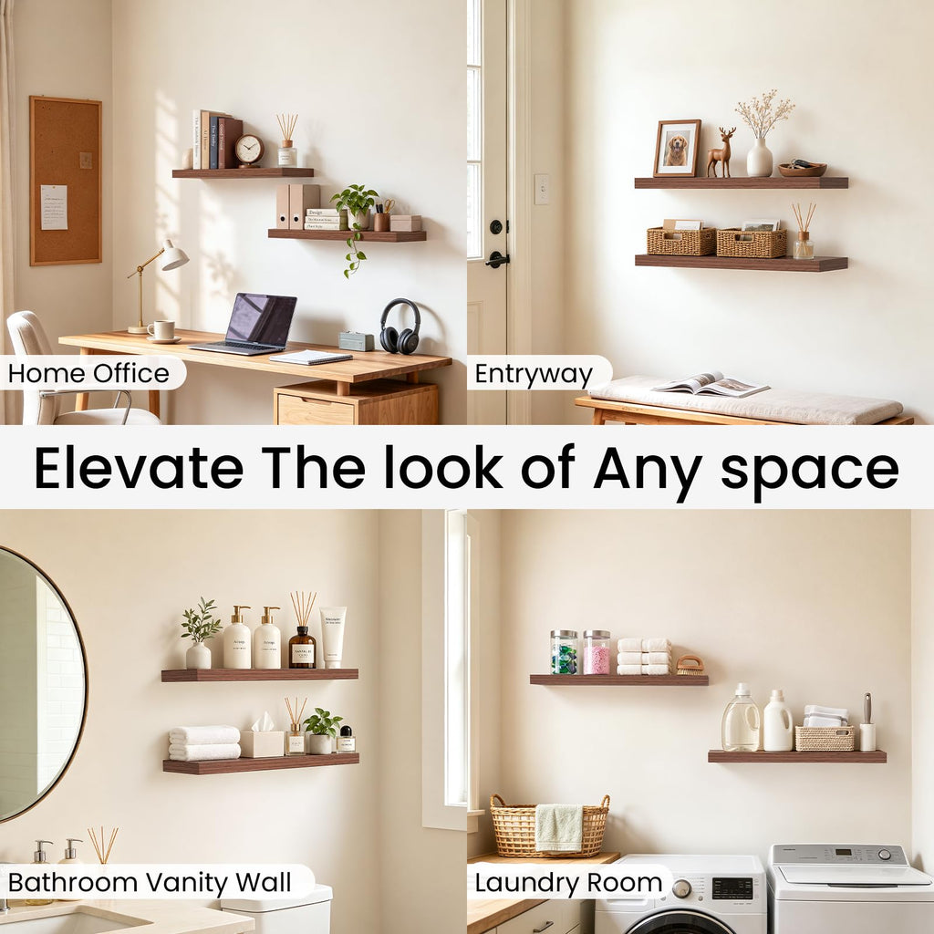 Walnut-Like Floating Shelves 22.5in, 2 Pack, Wall Mounted Wall Decor