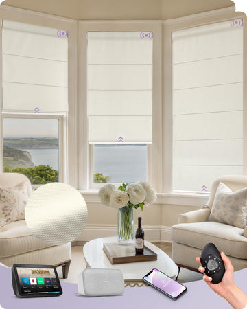 Smart Roman Shades Compatible with Alexa Google Rechargeable Motorized Blinds with Remote Blackout Roman Window