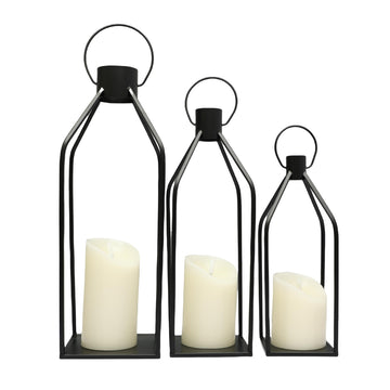 Lanterns Decorative Tall Large Black Metal Candle Lanterns Set of 3- Modern Farmhouse Decor for