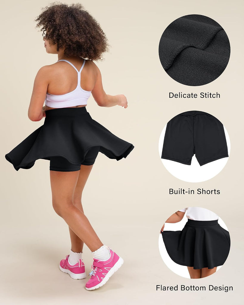 Girls Pleated Skater Uniform Skirts with Built in Shorts for School