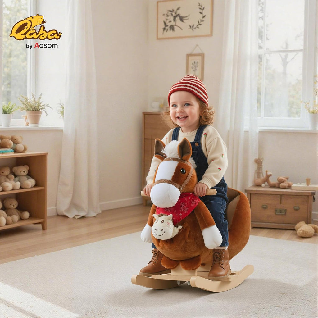 Kids Ride-On Rocking Horse Toy with Lullaby Song 18-36 Months Brown