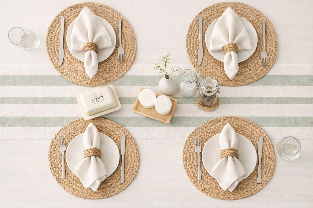 Round Woven Jute Braided Placemats, Set of 4, 14 Inch